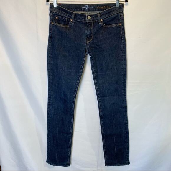 7 For All Mankind Straight Leg Dark Wash Denim Jeans Women’s Size 28 Low Rise - Picture 1 of 12